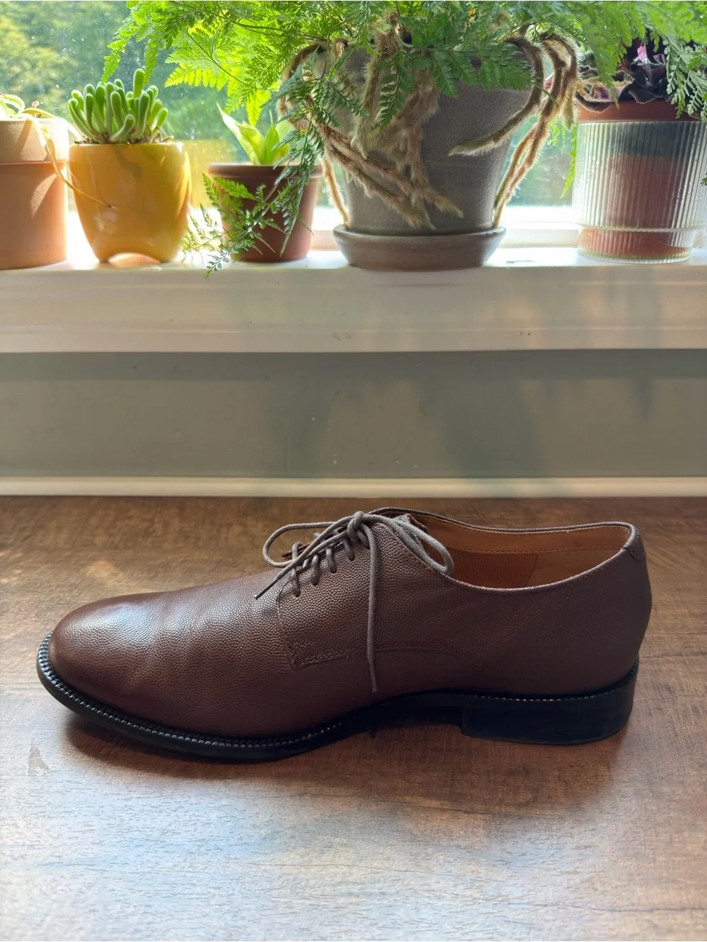 Cole Haan Men's Brown Leather Derby Shoes - Grained Lace-Up 9